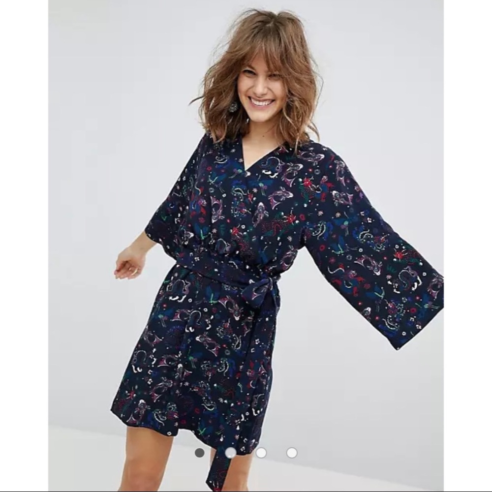 Monki Navy Floral Print Mini Dress